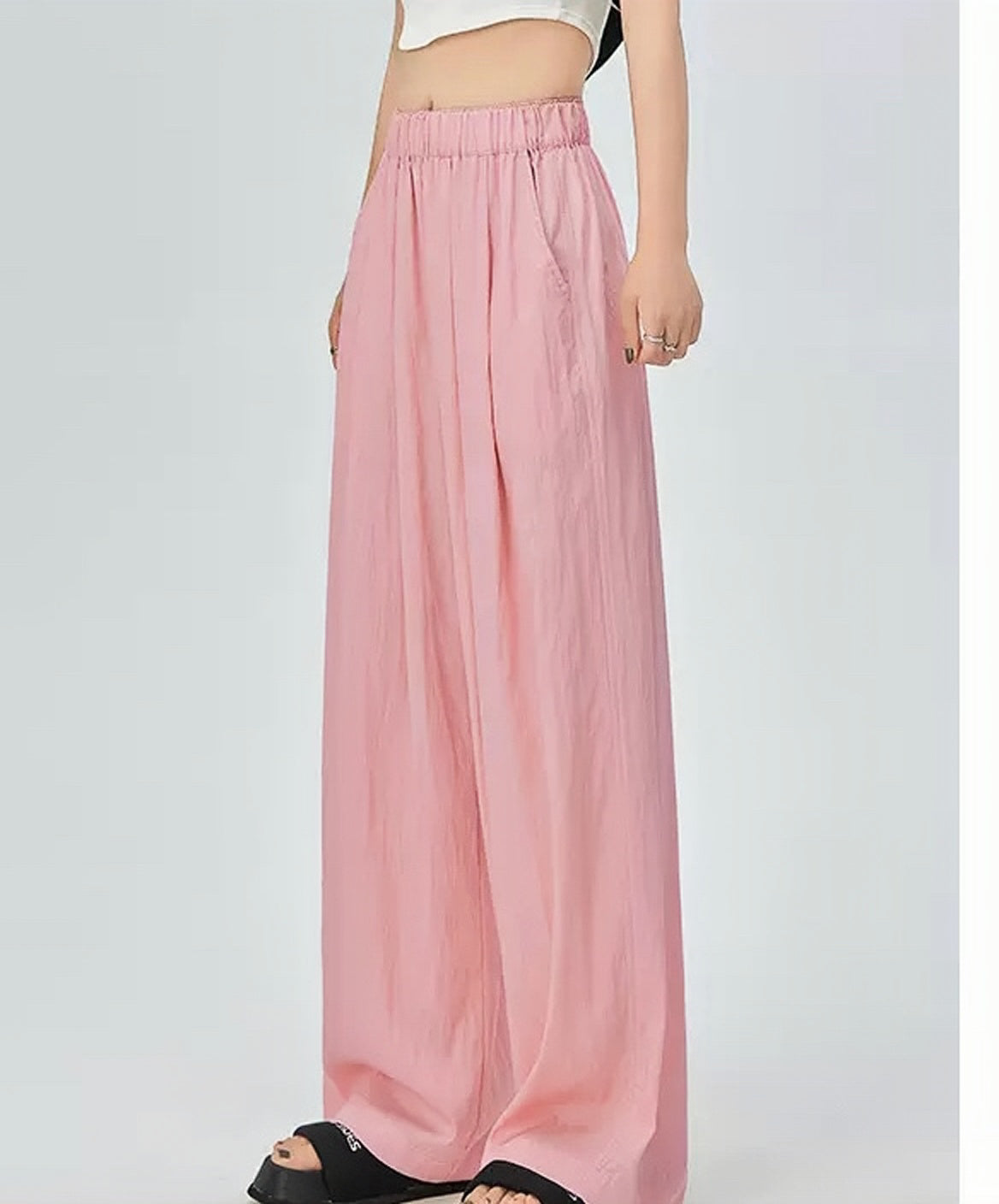 Goddess cotton and linen wide leg pleated trousers